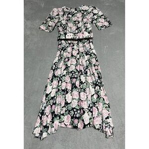 Vintage ED Michaels Dress Womens 5 6 Floral Rose Belted Modest Maxi Short Sleeve